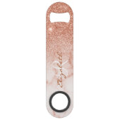 Rose Gold Glitzer Look Marble Ombre Monogram Speed Flaschenöffner (Rückseite)