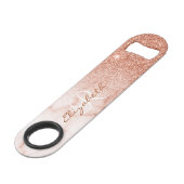 Rose Gold Glitzer Look Marble Ombre Monogram Speed Flaschenöffner (Rückseite Schrägansicht)