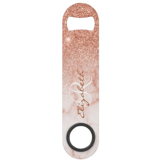 Rose Gold Glitzer Look Marble Ombre Monogram Speed Flaschenöffner (Vorderseite)