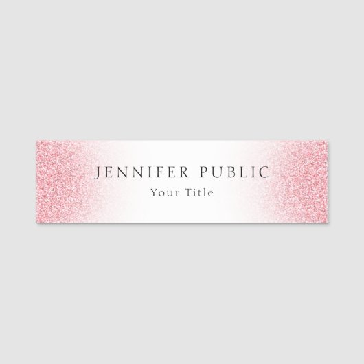 Rose Gold Glitzer Look Moderne Vorlage Namensschild (Vorderseite)