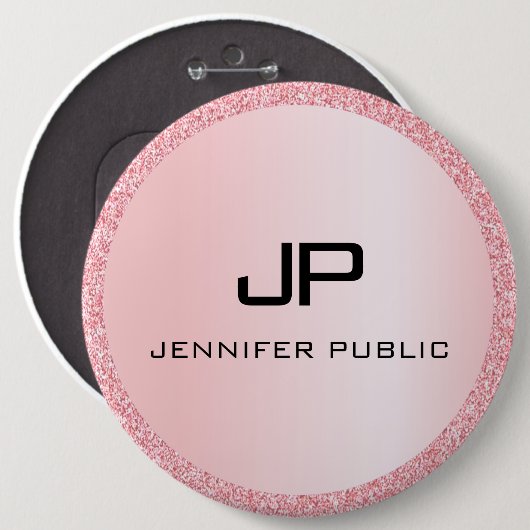 Rose Gold Glitzer Look Monogram Personalisiert Button (Vorne & Hinten)