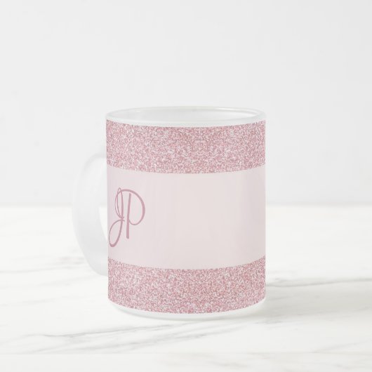 Rose Gold Glitzer Look Monogram Trendy Template Mattglastasse (Vorderseite Links)