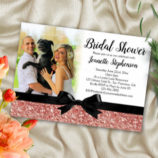 Rose Gold Glitzer-Look Ribbon Foto Brautparty Einladung