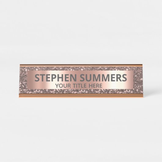 Rose Gold Glitzer Look Sparkle Glam Custom Schreibtischnamensplakette (Vorderseite )