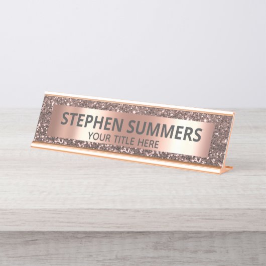 Rose Gold Glitzer Look Sparkle Glam Custom Schreibtischnamensplakette (Vorderseite )