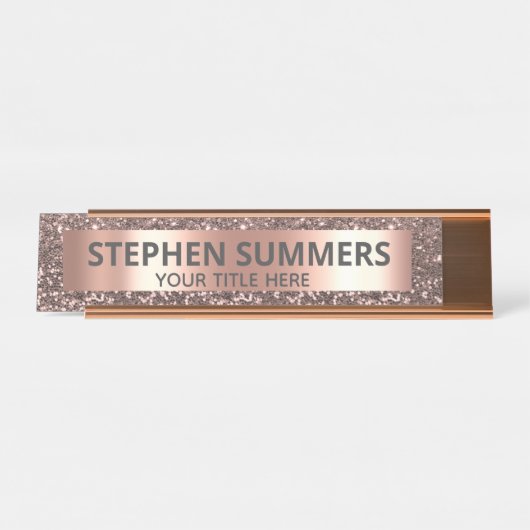 Rose Gold Glitzer Look Sparkle Glam Custom Schreibtischnamensplakette (Vorderseite )