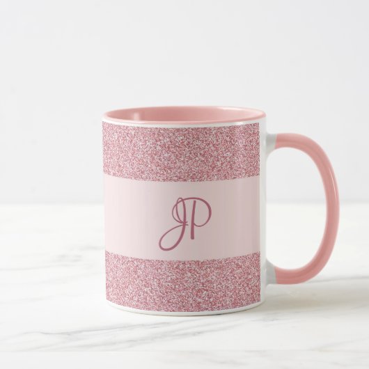 Rose Gold Glitzer Look Template Monogram Trendy Tasse (Rechts)