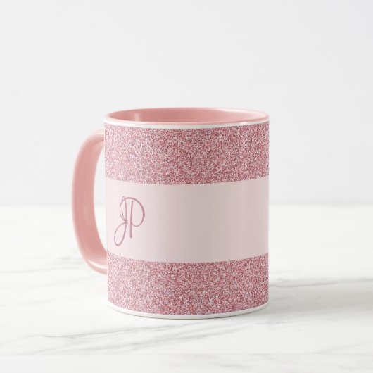 Rose Gold Glitzer Look Template Monogram Trendy Tasse (Vorderseite Links)