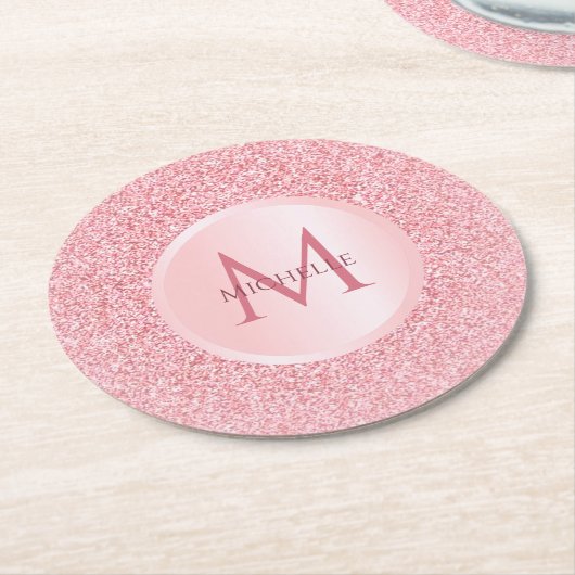 Rose Gold Glitzer Look Template Stilvoll Girly Runder Pappuntersetzer (Angewinkelt)
