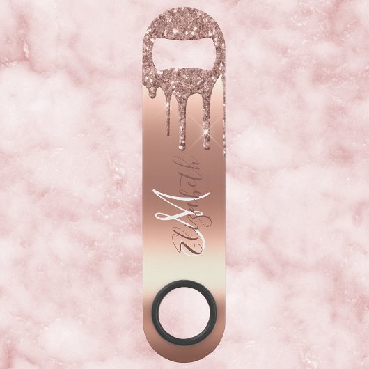 Rose Gold Glitzer Look Tropfen Monogram Metal Speed Flaschenöffner