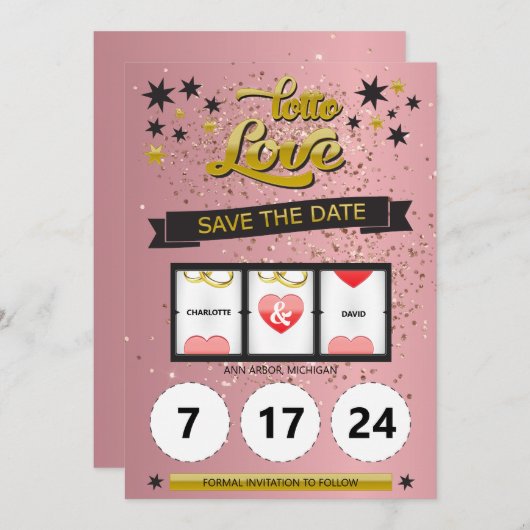Rose Gold Glitzer Lotto Liebe Save the Date (Vorne/Hinten)