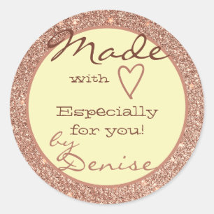 Rose Gold Glitzer Made with Liebe Red Heart Name Runder Aufkleber