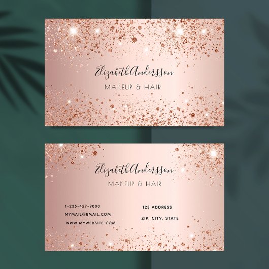 Rose Gold Glitzer Make-up Haare Visitenkarte