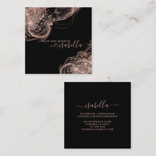 Rose Gold Glitzer Makeup Artist Business Card Quadratische Visitenkarte (Vorne/Hinten)