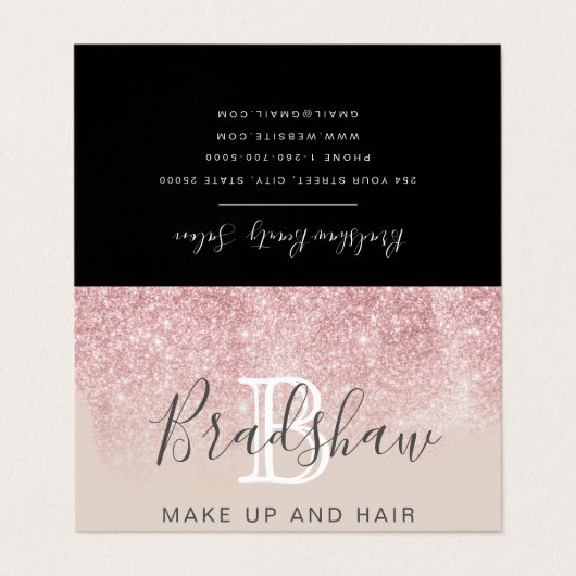 Rose Gold Glitzer Makeup Artist Friseur Salon Visitenkarten (Außenseite Aufgefaltet)