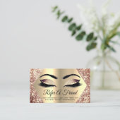 Rose Gold Glitzer Makeup Artist Lash Refer Friend Visitenkarte (Stehend Vorderseite)