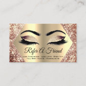 Rose Gold Glitzer Makeup Artist Lash Refer Friend Visitenkarte (Vorderseite)