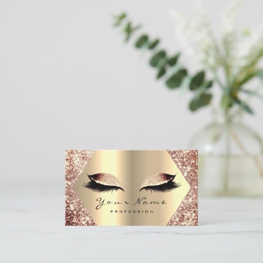 Rose Gold Glitzer Makeup Artist Lashes Beauty Visitenkarte (Stehend Vorderseite)