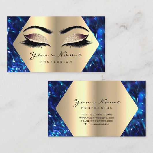 Rose Gold Glitzer Makeup Artist Lashes Blue Navy Visitenkarte (Vorne/Hinten)