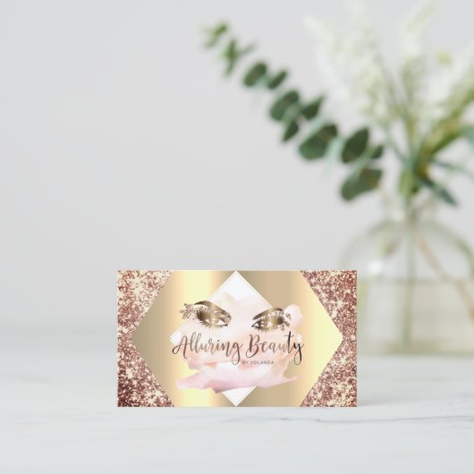 Rose Gold Glitzer Makeup Artist Lashes Verführeris Visitenkarte (Stehend Vorderseite)