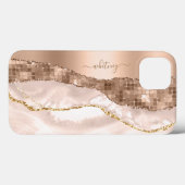 Rose Gold Glitzer Marble Agate Modernes Monogramm Case-Mate iPhone Hülle (Rückseite (Horizontal))