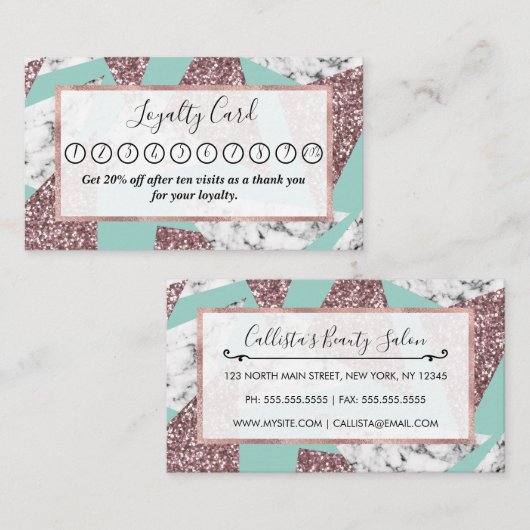 Rose Gold Glitzer Marble Geometrische Dreiecke Aqu Treuekarte (Vorne/Hinten)