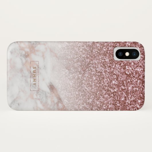 Rose-gold Glitzer & Marble Ombre Case-Mate iPhone Hülle (Rückseite (Horizontal))