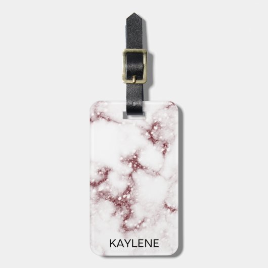 Rose Gold Glitzer Marble Personalisiert Gepäckmark Gepäckanhänger (Vorderseite vertikal)