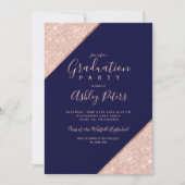 Rose Gold Glitzer Marine blaue Typografie Abschlus Einladung (Vorderseite)
