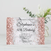 Rose Gold Glitzer Marmor 50. Geburtstag Einladung (Stehend Vorderseite)