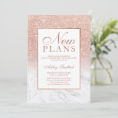 Rose Gold Glitzer Marmor elegante neue Pläne Einladung (Stehend Vorderseite)