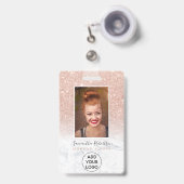 Rose Gold Glitzer Marmor Firmenlogo Foto Pass Ausweis (Vorderseite mit einziehbar)