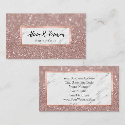 Rose Gold Glitzer Marmor Makeup Artist Hair Visitenkarte (Vorne/Hinten)