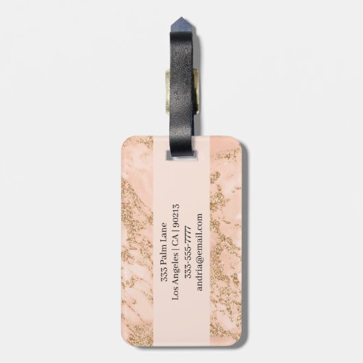 Rose Gold Glitzer Marmor, Name des schwarzen Skrip Gepäckanhänger (Rückseite vertikal)