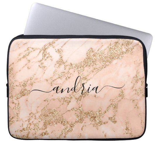 Rose Gold Glitzer Marmor, Name des schwarzen Skrip Laptopschutzhülle (Vorderseite)