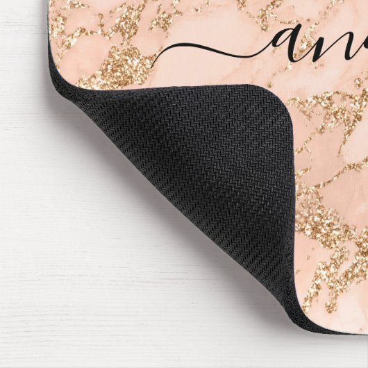 Rose Gold Glitzer Marmor, Name des schwarzen Skrip Mousepad (Ecke)