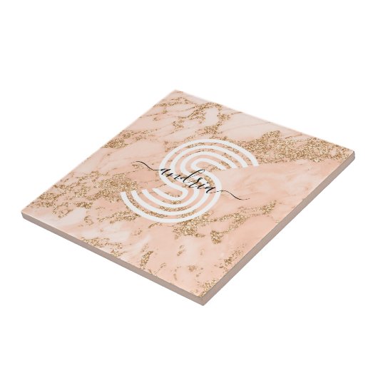 Rose Gold Glitzer Marmor, Skriptname für Monogramm Fliese (Seite)