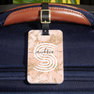Rose Gold Glitzer Marmor, Skriptname für Monogramm Gepäckanhänger