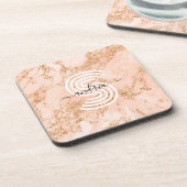 Rose Gold Glitzer Marmor, Skriptname für Monogramm Getränkeuntersetzer (Linke Seite)