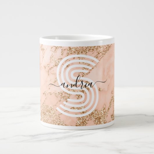 Rose Gold Glitzer Marmor, Skriptname für Monogramm Jumbo-Tasse (Vorderseite)