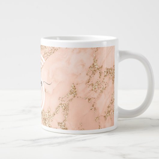 Rose Gold Glitzer Marmor, Skriptname für Monogramm Jumbo-Tasse (Rechts)