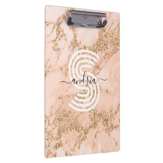 Rose Gold Glitzer Marmor, Skriptname für Monogramm Klemmbrett (Rechts)