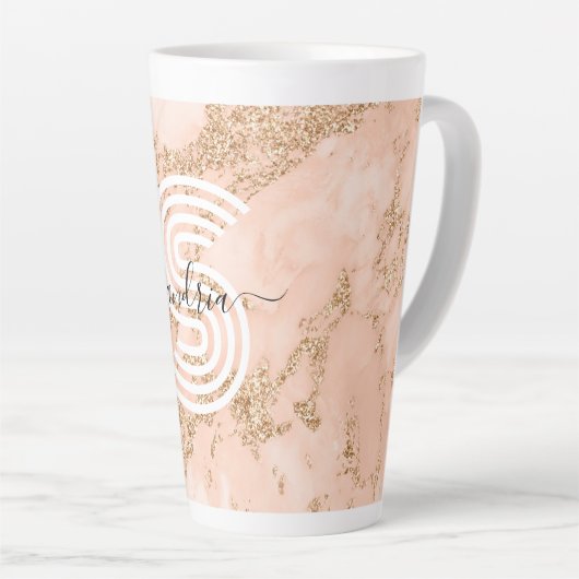 Rose Gold Glitzer Marmor, Skriptname für Monogramm Milchtasse (Rechte Ecke)