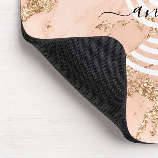 Rose Gold Glitzer Marmor, Skriptname für Monogramm Mousepad (Ecke)