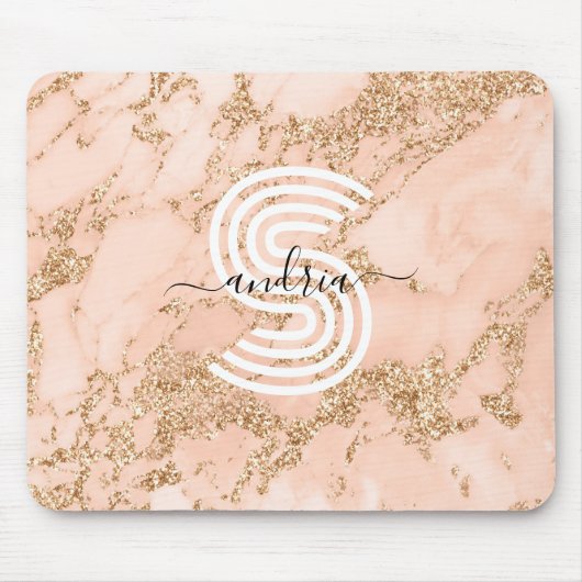 Rose Gold Glitzer Marmor, Skriptname für Monogramm Mousepad (Vorne)