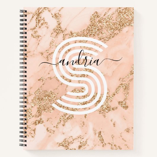 Rose Gold Glitzer Marmor, Skriptname für Monogramm Notizblock (Vorderseite)