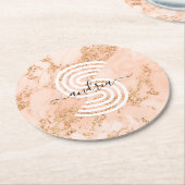 Rose Gold Glitzer Marmor, Skriptname für Monogramm Runder Pappuntersetzer (Angewinkelt)