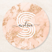 Rose Gold Glitzer Marmor, Skriptname für Monogramm Runder Pappuntersetzer (Vorderseite)
