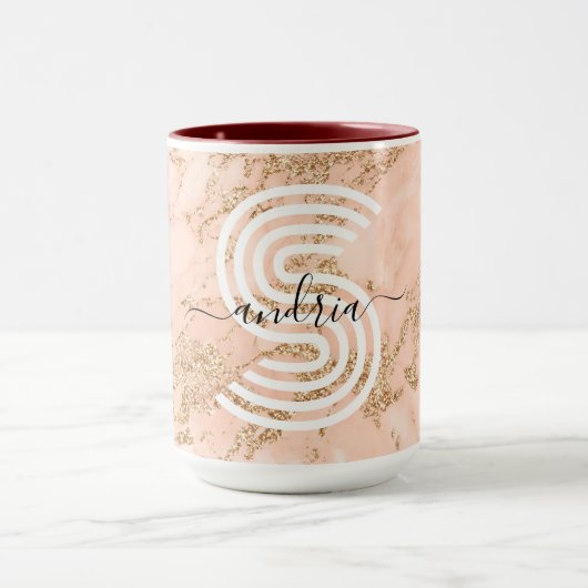 Rose Gold Glitzer Marmor, Skriptname für Monogramm Tasse (Zentrum)