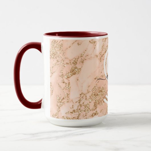 Rose Gold Glitzer Marmor, Skriptname für Monogramm Tasse (Links)